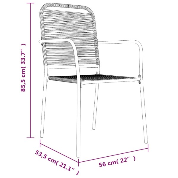 Juego de comedor jardín 7 pzas acero y cuerda de algodón negro Juego de comedor jardín 7 pzas acero y cuerda de algodón negro