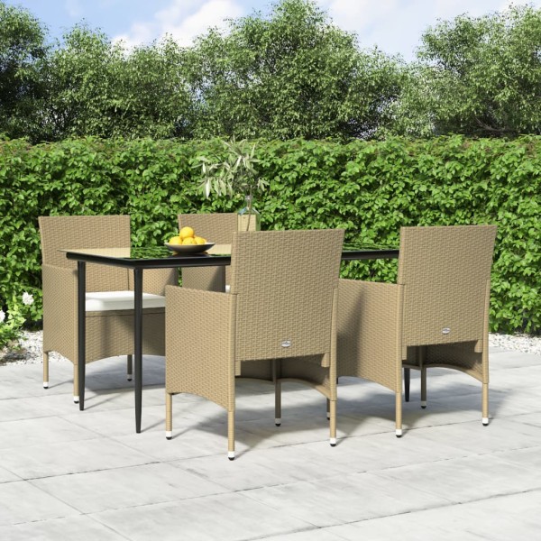 Juego de comedor de jardín 5 piezas con cojines beige y negro Juego de comedor de jardín 5 piezas con cojines beige y negro