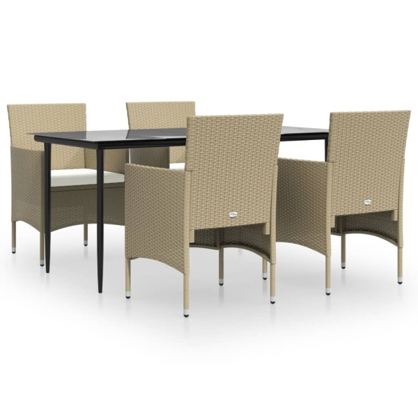 Juego de comedor de jardín 5 piezas con cojines beige y negro Juego de comedor de jardín 5 piezas con cojines beige y negro