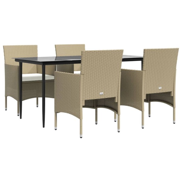 Juego de comedor de jardín 5 piezas con cojines beige y negro Juego de comedor de jardín 5 piezas con cojines beige y negro