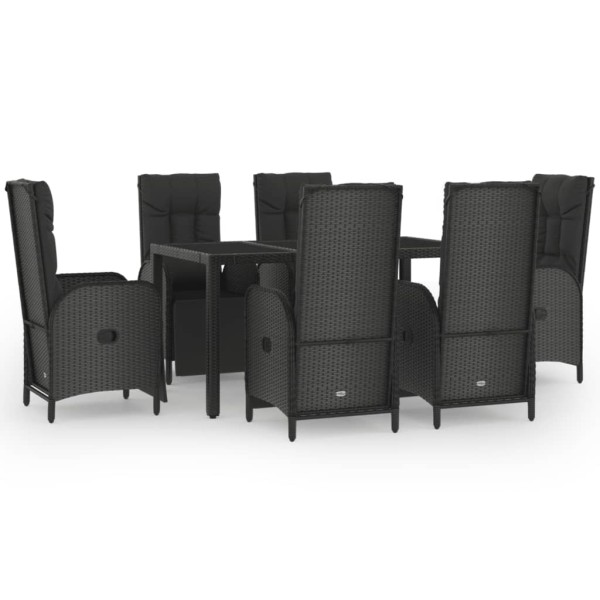 Set comedor jardín 7 pzas y cojines ratán sintético negro gris