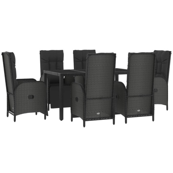 Set comedor jardín 7 pzas y cojines ratán sintético negro gris