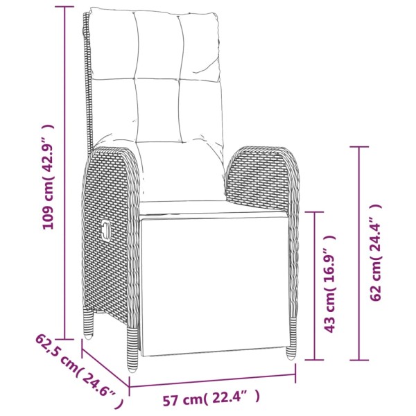 Set comedor jardín 7 pzas y cojines ratán sintético negro gris