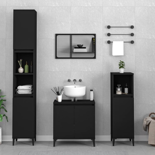 Juego de muebles de baño 3 pzas madera contrachapada negro Juego de muebles de baño 3 pzas madera contrachapada negro