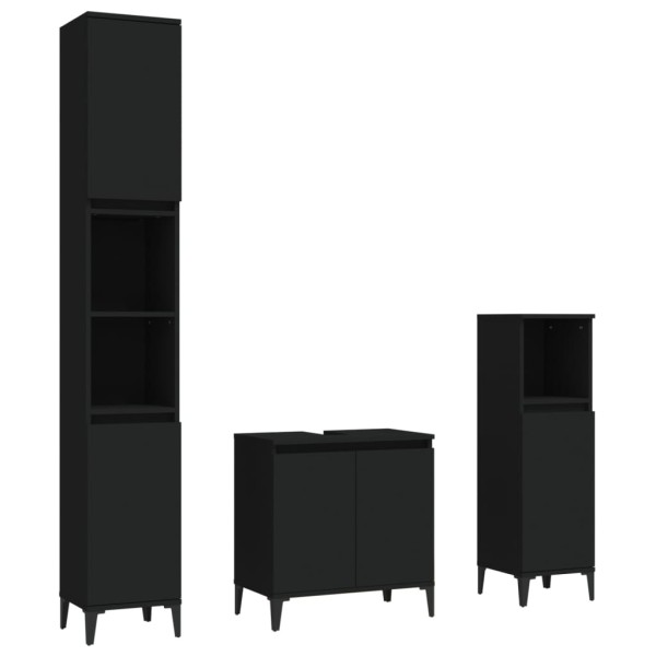 Juego de muebles de baño 3 pzas madera contrachapada negro Juego de muebles de baño 3 pzas madera contrachapada negro