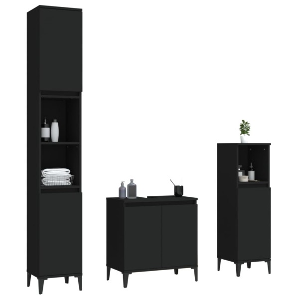 Juego de muebles de baño 3 pzas madera contrachapada negro Juego de muebles de baño 3 pzas madera contrachapada negro