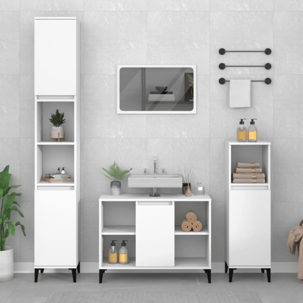 Juego de muebles de baño 3 pzas madera contrachapada blanco Juego de muebles de baño 3 pzas madera contrachapada blanco