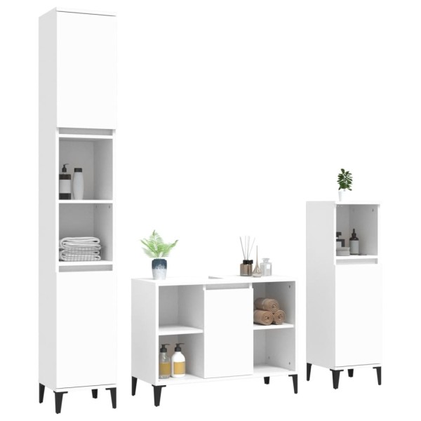 Juego de muebles de baño 3 pzas madera contrachapada blanco Juego de muebles de baño 3 pzas madera contrachapada blanco