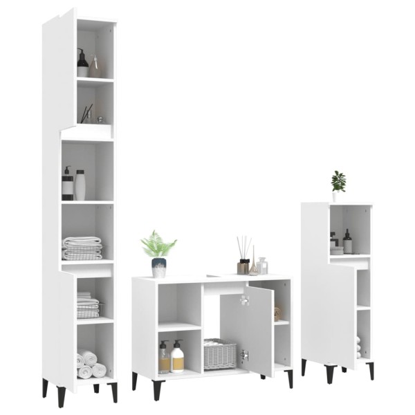 Juego de muebles de baño 3 pzas madera contrachapada blanco Juego de muebles de baño 3 pzas madera contrachapada blanco