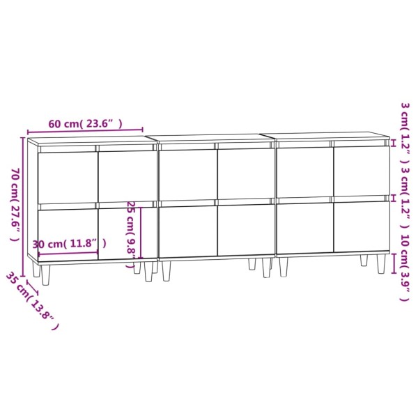 Aparadores 3 uds madera contrachapada roble Sonoma 60x35x70 cm Aparadores 3 uds madera contrachapada roble Sonoma 60x35x70 cm
