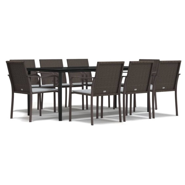 Juego comedor jardín 9 piezas y cojines ratán sintético y acero Juego comedor jardín 9 piezas y cojines ratán sintético y acero