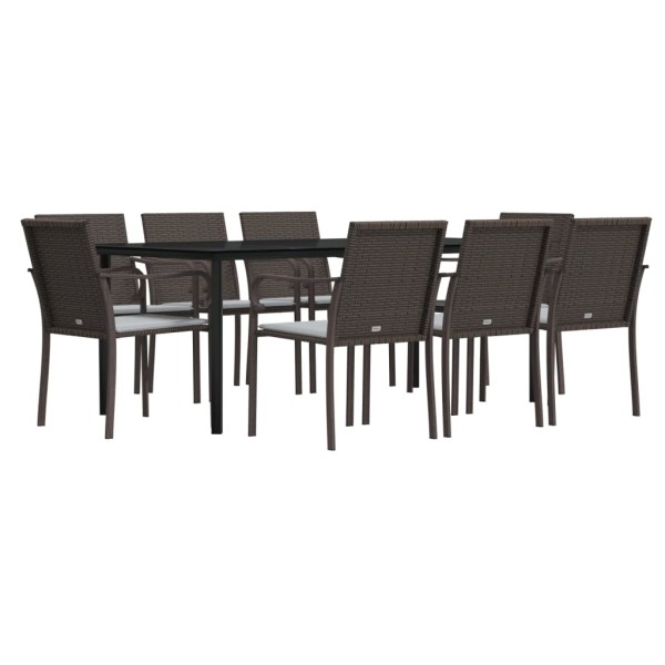 Juego comedor jardín 9 piezas y cojines ratán sintético y acero Juego comedor jardín 9 piezas y cojines ratán sintético y acero