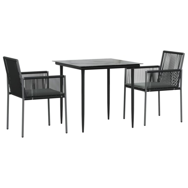 Set comedor jardín 3 pzas y cojines acero ratán sintético negro Set comedor jardín 3 pzas y cojines acero ratán sintético negro