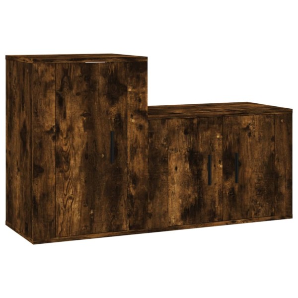 Set de muebles de TV 2 pzas madera contrachapada roble ahumado Set de muebles de TV 2 pzas madera contrachapada roble ahumado