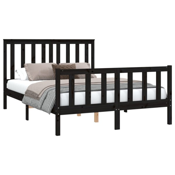 Estructura de cama con cabecero madera pino negro 140x200 cm