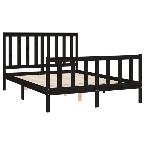 Estructura de cama con cabecero madera pino negro 140x200 cm
