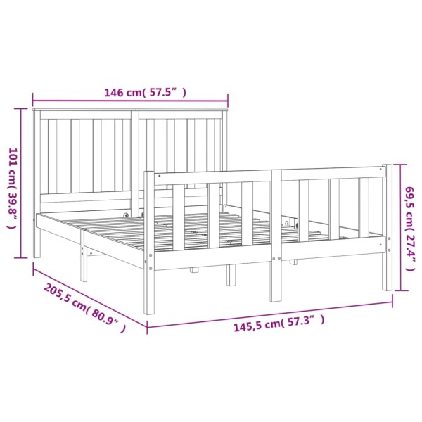 Estructura de cama con cabecero madera pino negro 140x200 cm