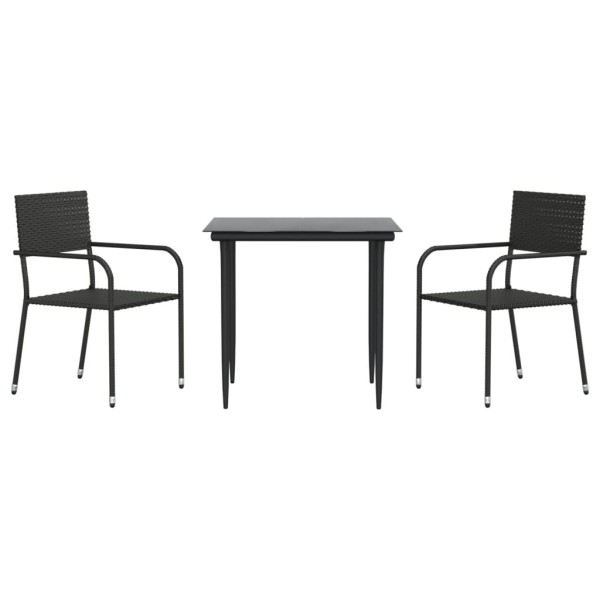 Juego de comedor de jardín 3 pzas ratán sintético y acero negro