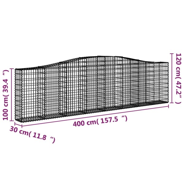 Cestas de gaviones 2 uds forma de arco hierro 400x30x100/120 cm Cestas de gaviones 2 uds forma de arco hierro 400x30x100/120 cm