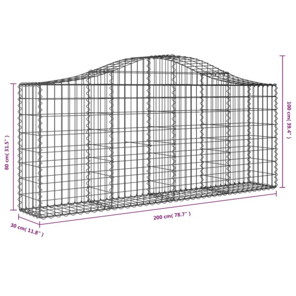 Cestas de gaviones 6 uds forma de arco hierro 200x30x80/100 cm Cestas de gaviones 6 uds forma de arco hierro 200x30x80/100 cm