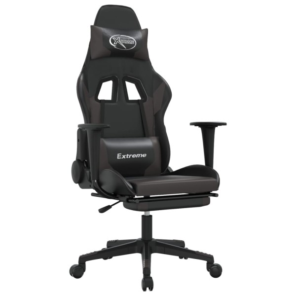 Silla gaming con reposapiés cuero sintético negro gris Silla gaming con reposapiés cuero sintético negro gris