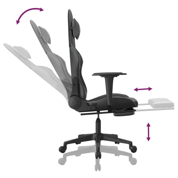 Silla gaming con reposapiés cuero sintético negro gris Silla gaming con reposapiés cuero sintético negro gris