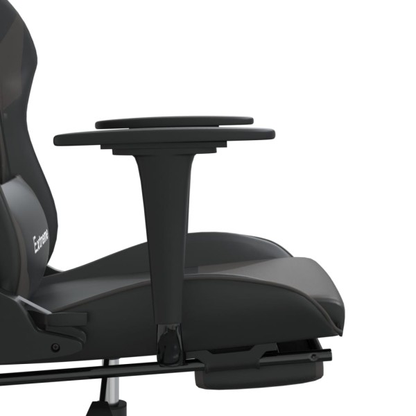 Silla gaming con reposapiés cuero sintético negro gris Silla gaming con reposapiés cuero sintético negro gris