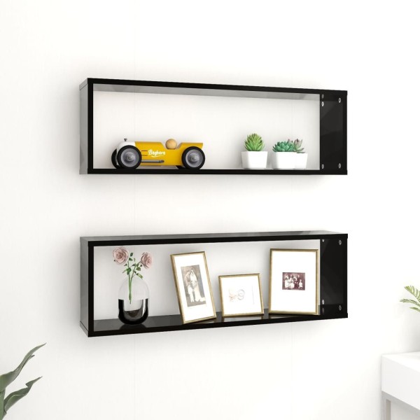 Estantes cubo de pared 2 uds contrachapado negro 80x15x26,5 cm Estantes cubo de pared 2 uds contrachapado negro 80x15x26,5 cm