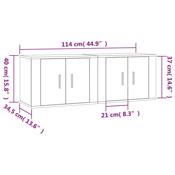 Muebles para TV de pared 2 uds roble marrón 57x34,5x40 cm Muebles para TV de pared 2 uds roble marrón 57x34,5x40 cm