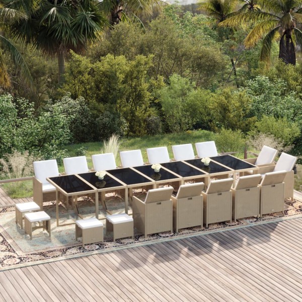 Set comedor de jardín 19 pzas con cojines ratán sintético beige Set comedor de jardín 19 pzas con cojines ratán sintético beige