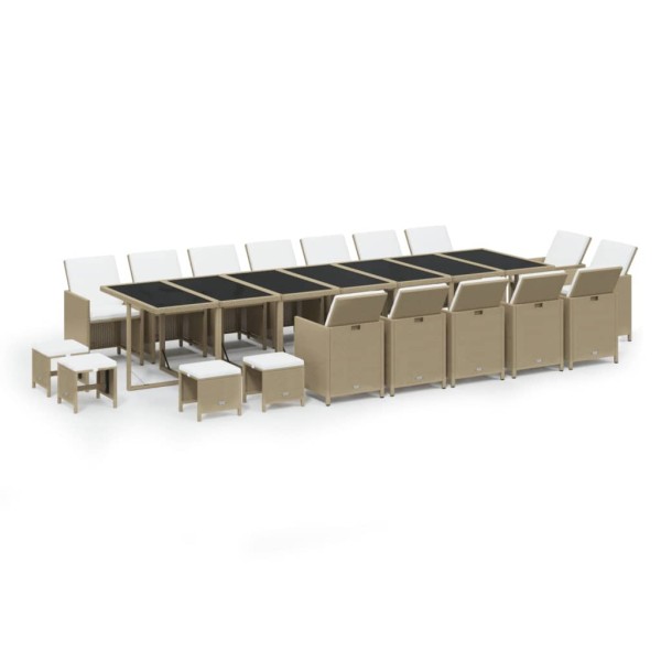 Set comedor de jardín 19 pzas con cojines ratán sintético beige Set comedor de jardín 19 pzas con cojines ratán sintético beige