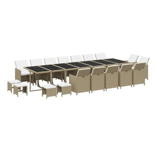 Set comedor de jardín 19 pzas con cojines ratán sintético beige Set comedor de jardín 19 pzas con cojines ratán sintético beige