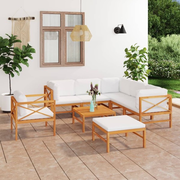 Set de muebles de jardín 8 pzas madera de teca y cojines crema Set de muebles de jardín 8 pzas madera de teca y cojines crema