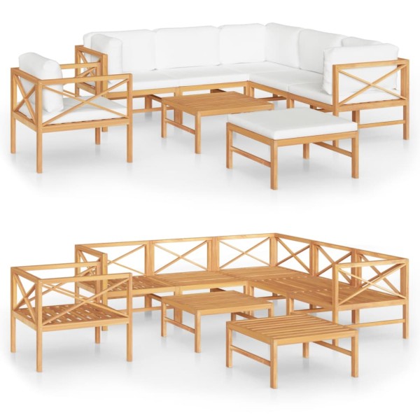 Set de muebles de jardín 8 pzas madera de teca y cojines crema Set de muebles de jardín 8 pzas madera de teca y cojines crema