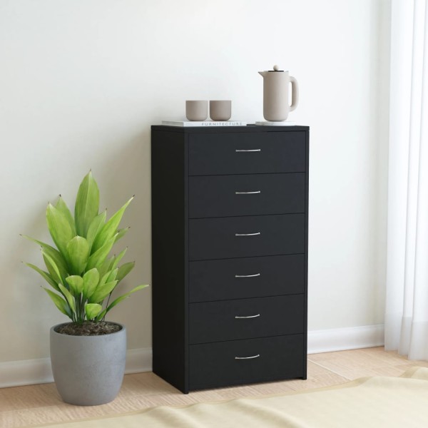 Aparador con 6 cajones madera contrachapada negro 50x34x96 cm Aparador con 6 cajones madera contrachapada negro 50x34x96 cm