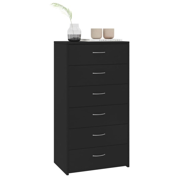 Aparador con 6 cajones madera contrachapada negro 50x34x96 cm Aparador con 6 cajones madera contrachapada negro 50x34x96 cm