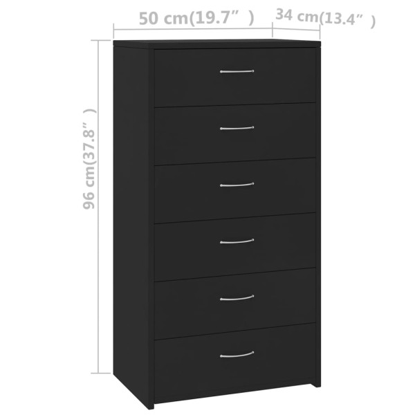 Aparador con 6 cajones madera contrachapada negro 50x34x96 cm Aparador con 6 cajones madera contrachapada negro 50x34x96 cm
