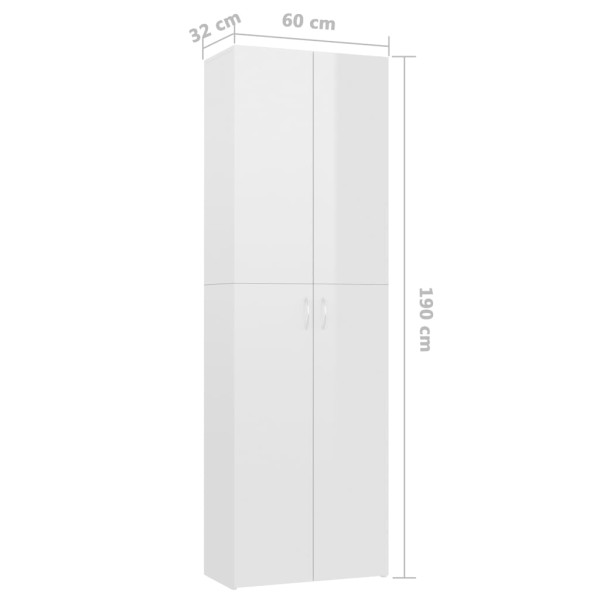 Armario de oficina de contrachapado blanco brillo 60x32x190 cm