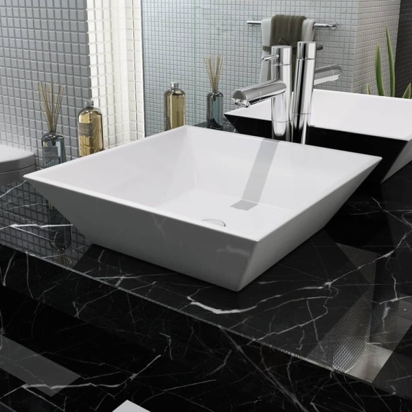 Lavabo cuadrado de cerámica 41,5x41,5x12 cm blanco Lavabo cuadrado de cerámica 41,5x41,5x12 cm blanco
