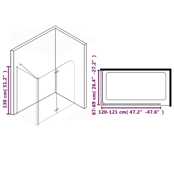 Mampara de ducha plegable ESG 120x68x130 cm Mampara de ducha plegable ESG 120x68x130 cm