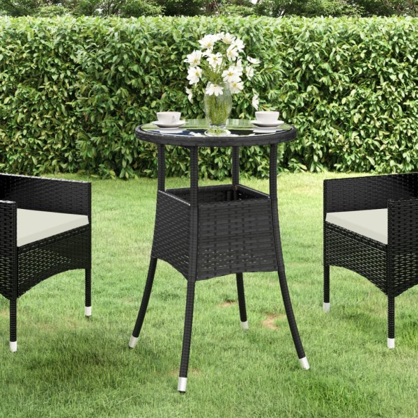 Mesa de jardín vidrio templado ratán sintético negro Ø60x75 cm Mesa de jardín vidrio templado ratán sintético negro Ø60x75 cm