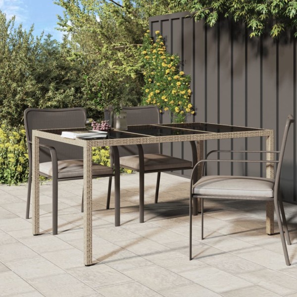 Mesa jardín vidrio templado ratán sintético 150x90x75 cm beige Mesa jardín vidrio templado ratán sintético 150x90x75 cm beige