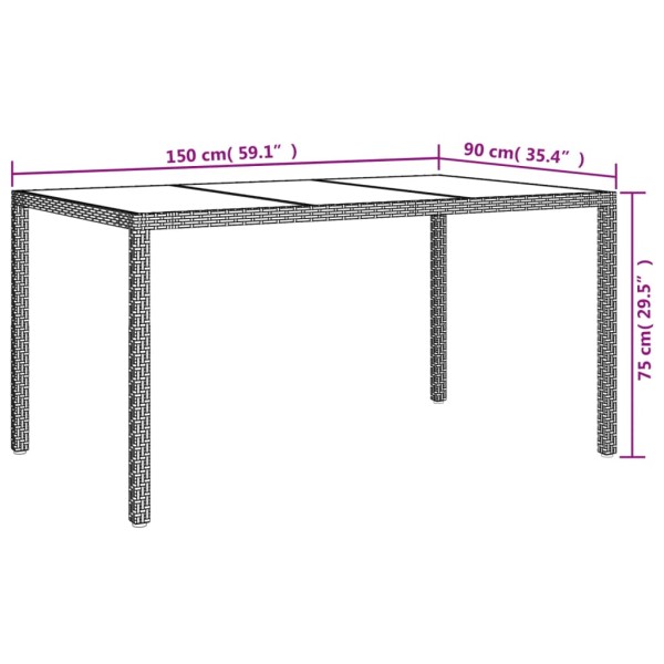 Mesa jardín vidrio templado ratán sintético 150x90x75 cm beige Mesa jardín vidrio templado ratán sintético 150x90x75 cm beige