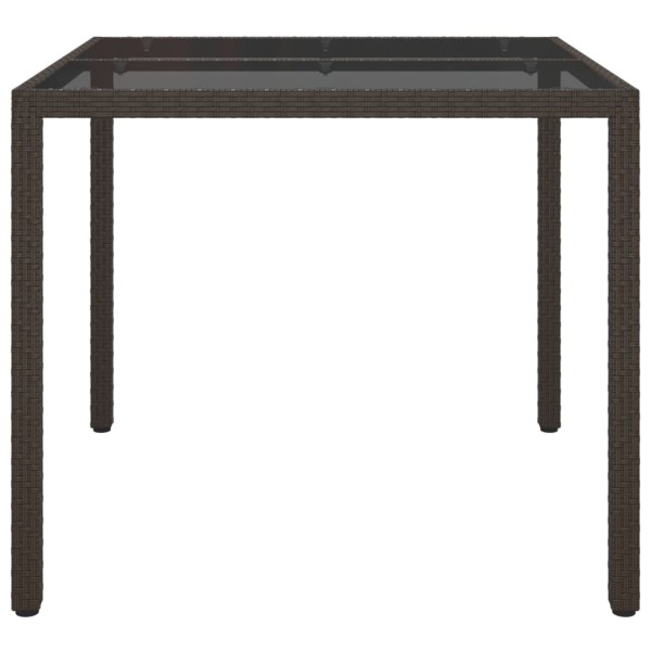 Mesa jardín vidrio templado ratán sintético 90x90x75 cm marrón