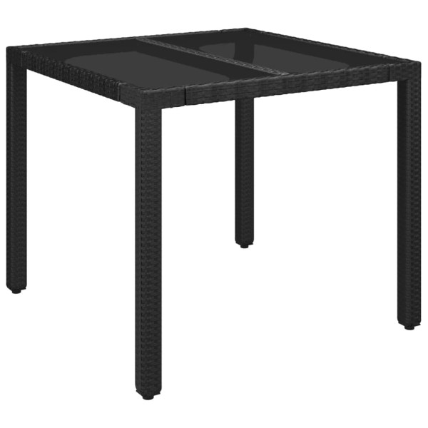 Mesa de jardín superficie de vidrio ratán PE negro 90x90x75 cm Mesa de jardín superficie de vidrio ratán PE negro 90x90x75 cm