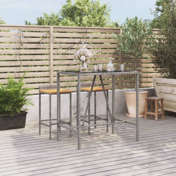 Mesa alta bar con superficie vidrio ratán PE gris 110x70x110 cm Mesa alta bar con superficie vidrio ratán PE gris 110x70x110 cm
