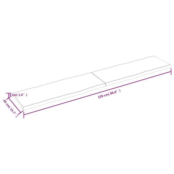 Tablero mesa madera tratada borde natural marrón 220x40x(2-4)cm Tablero mesa madera tratada borde natural marrón 220x40x(2-4)cm