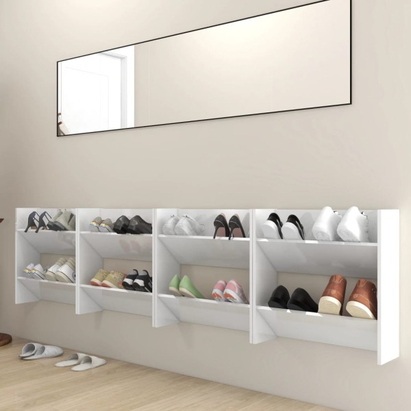 Zapateros de pared 4 uds contrachapada blanco brillo 60x18x60cm Zapateros de pared 4 uds contrachapada blanco brillo 60x18x60cm