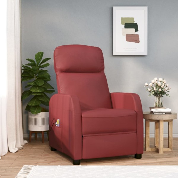 Sillón de masaje eléctrico cuero sintético rojo tinto Sillón de masaje eléctrico cuero sintético rojo tinto