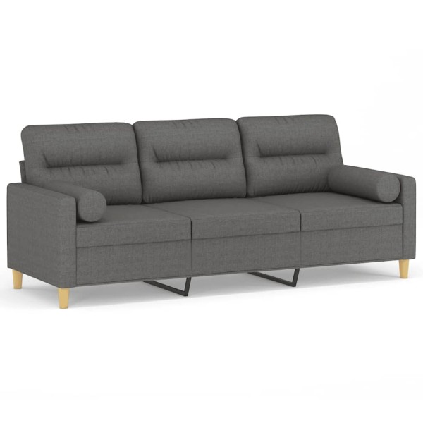 Sofá de 3 plazas con cojines tela gris oscuro 180 cm Sofá de 3 plazas con cojines tela gris oscuro 180 cm
